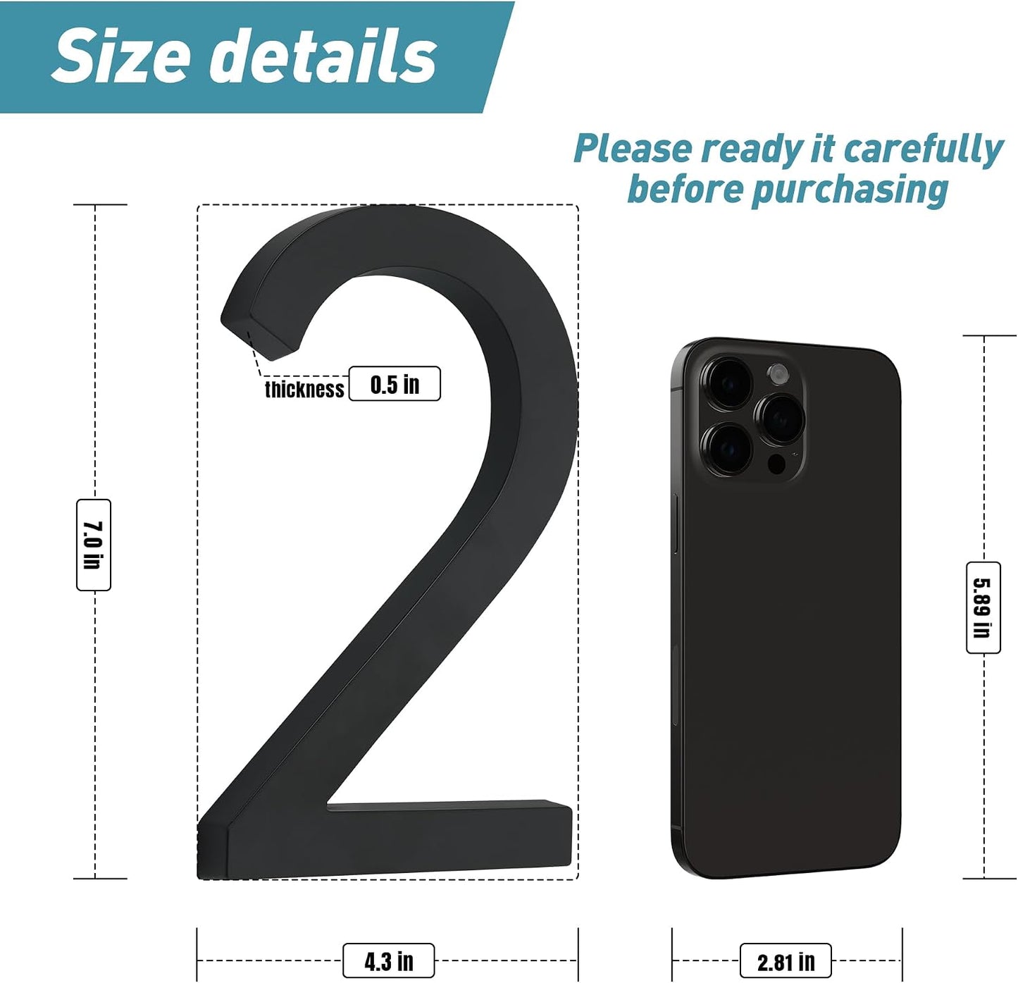 Números puerta flotantes metal negro 7pulg 3D para casa