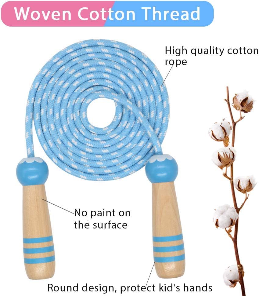 Cuerda saltar ajustable 7pulg algodón mango madera niños