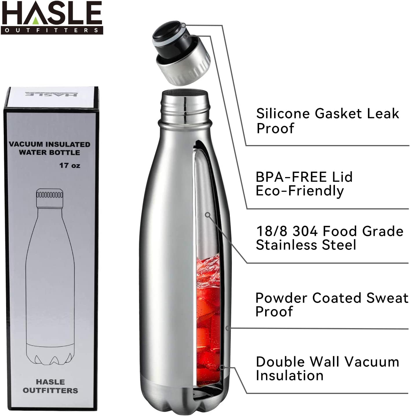 Botella agua acero inox 17oz aislamiento deportiva reutiliz.