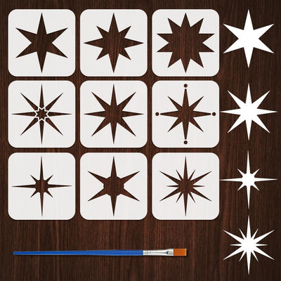 9 Plantillas Estrellas 5.9x5.9" Pincel Plástico Pintar