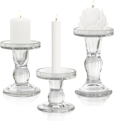 Portavelas cristal 3 Pzas candelabros transparentes velas cónicas