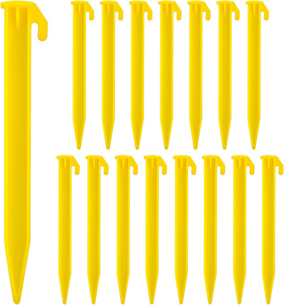 16 Estacas Plástico Clavijas 5.7pulg Bordes Dentados Amarillo