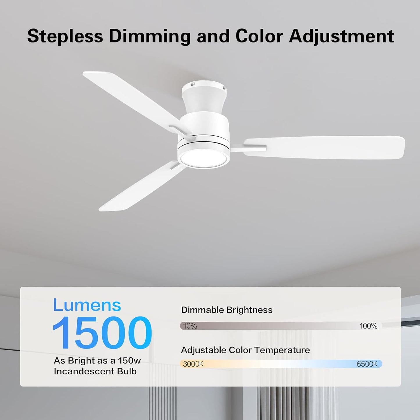 Ventilador techo 52pulg motor silencioso 6 vel regulable