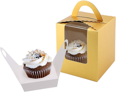 Cajas doradas cupcakes 25uds 3.6x3.6x4.3" con asa