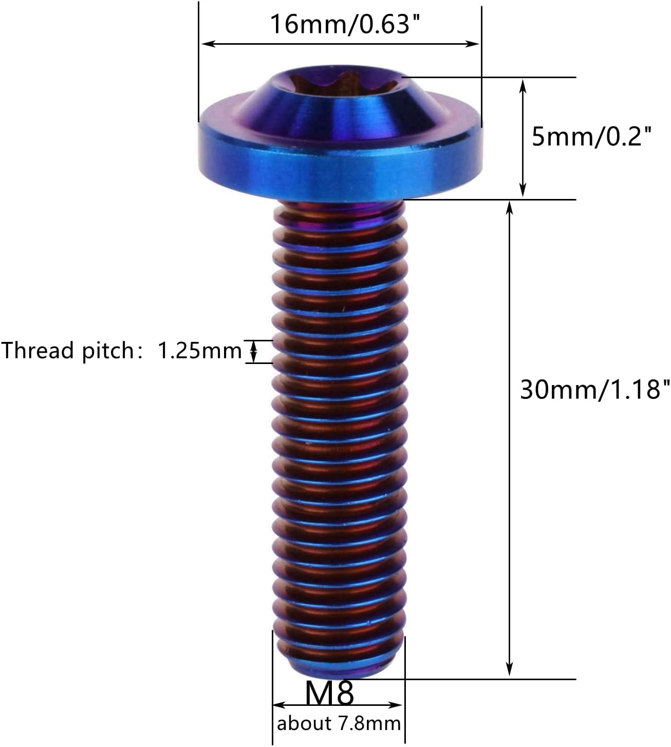 Tornillos Torx Titanio M8 1.181pulg 4uds azul tostado