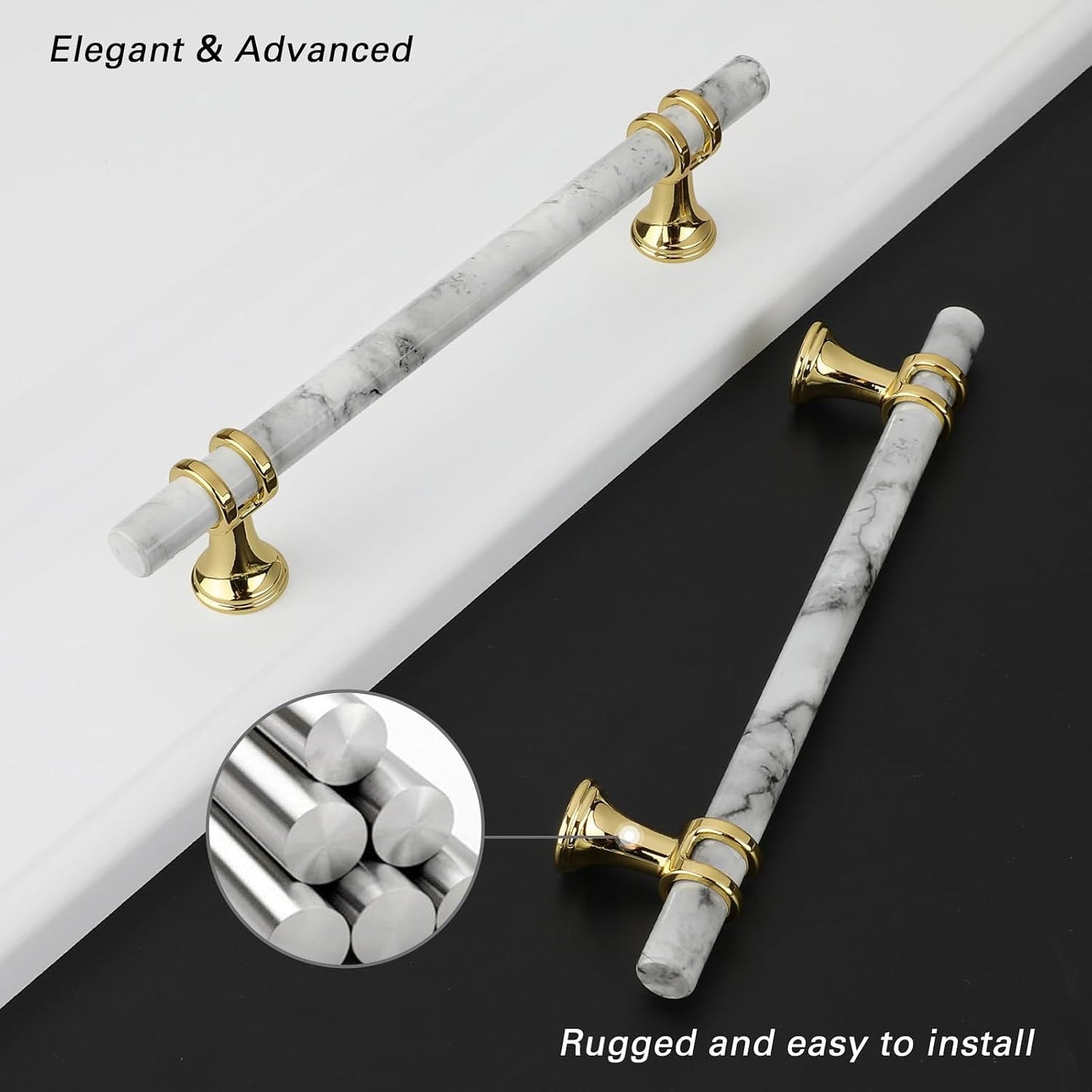 Tiradores alacena mármol 10pzas blanco dorado 5pulg T