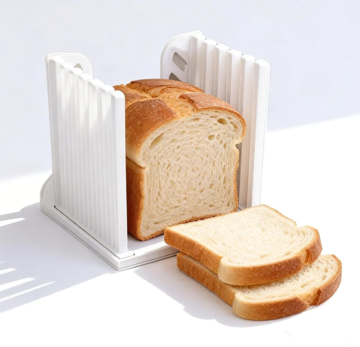 Cortador de pan portátil plegable con guía ajustable para panes caseros y bagels