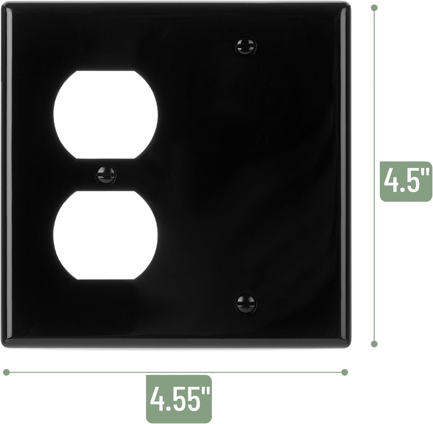 Placa pared 2 bandas 4.5x4.57pulg negro dúplex blanco