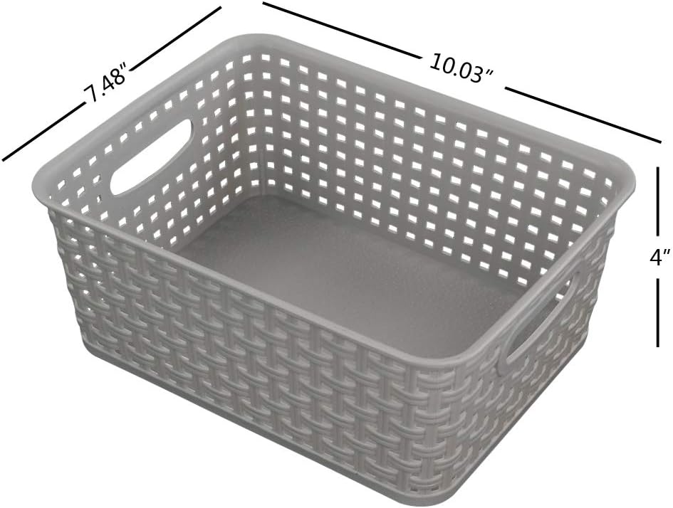 6 Pzas Cestas Almacenamiento Plástico Tejido Gris