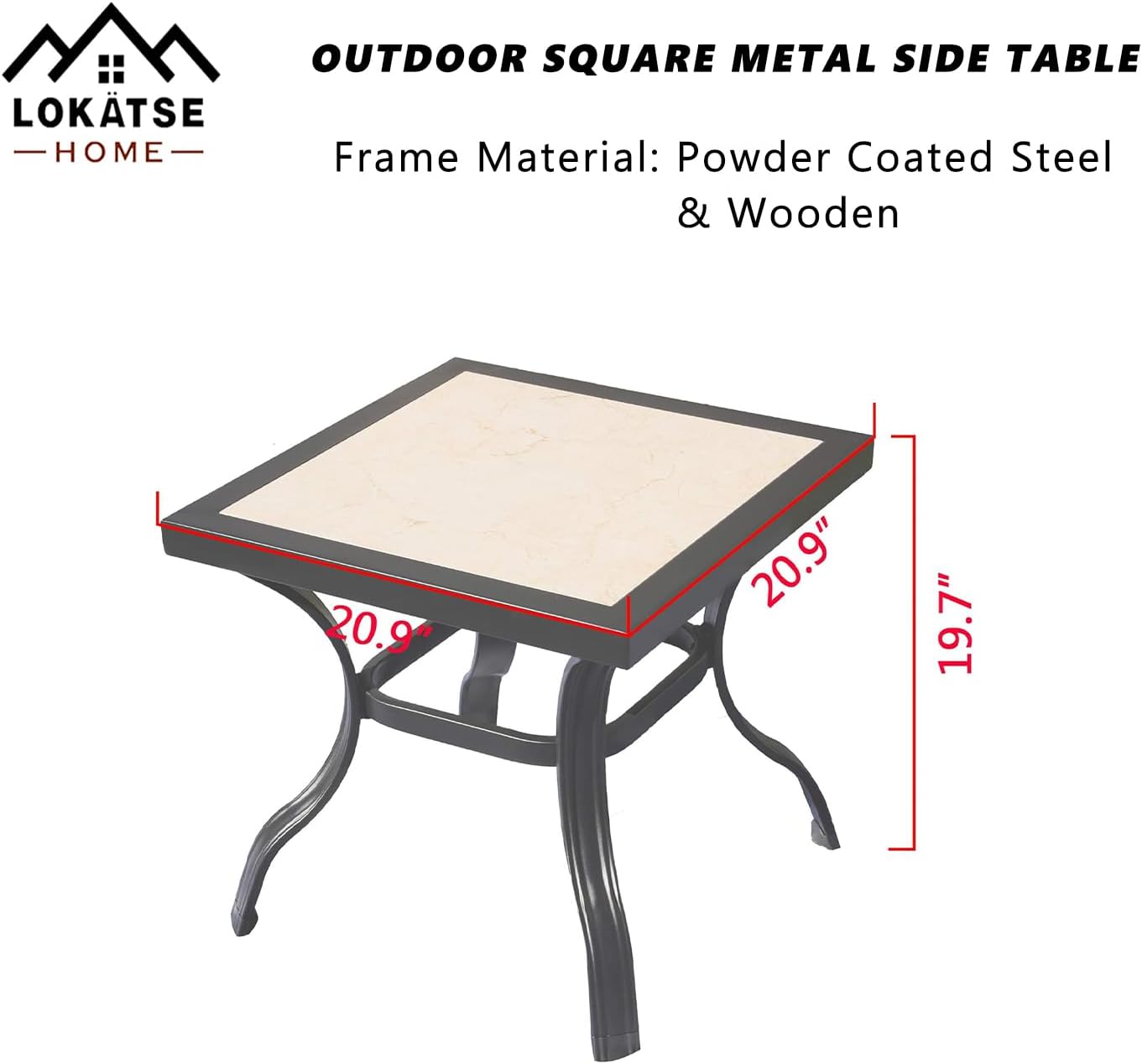 Mesa comedor cuadrada acero patio cerámica color negro