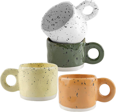 Set 4 Tazas Cerámica 10oz Tinta Salpicada Mango Cómodo