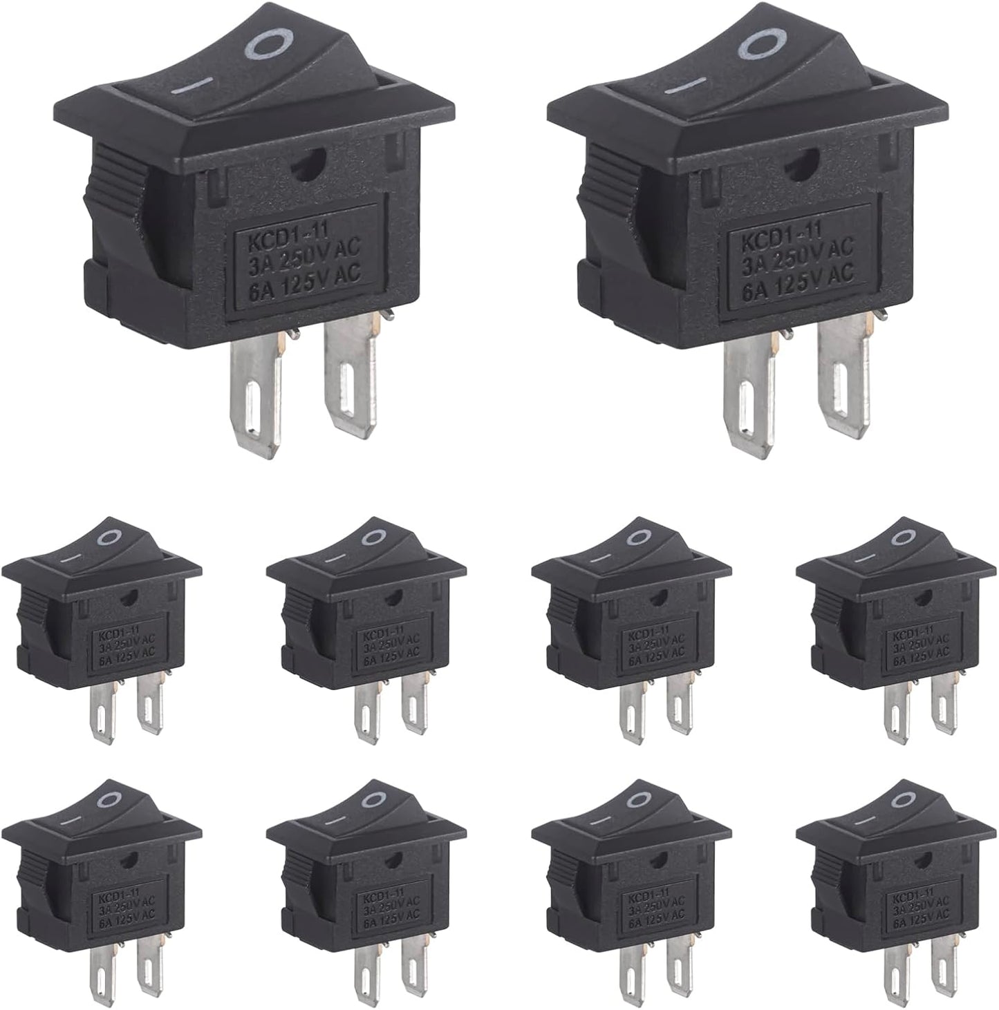 10 Pzas Interruptor Palanca 2 Pines 250V 10x15mm Cuadrado Negro