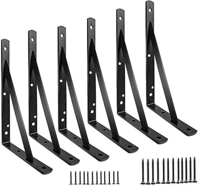 Soportes pared angulares metal negro 12pulg set 6