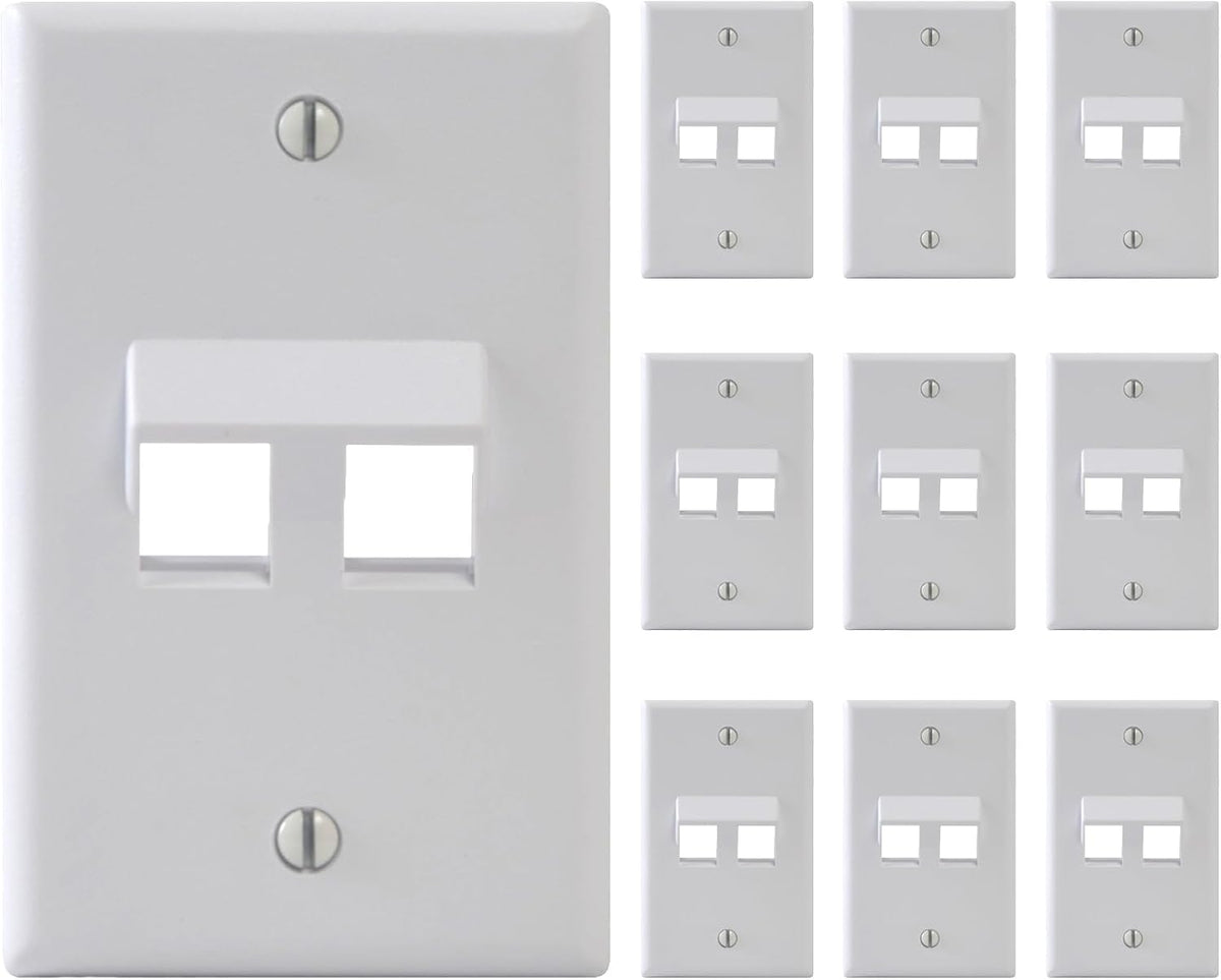 Placa pared 2 puertos en ángulo plástico ABS cert UL blanco
