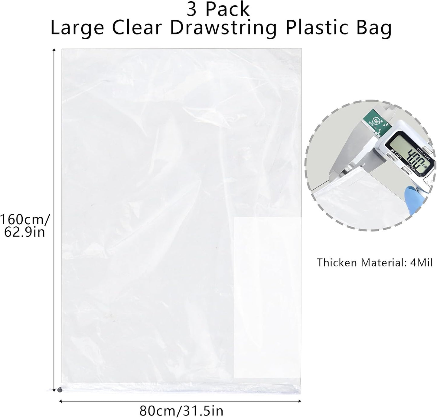 Bolsas plástico transparente 62x31pulg con cordón 3 pzas