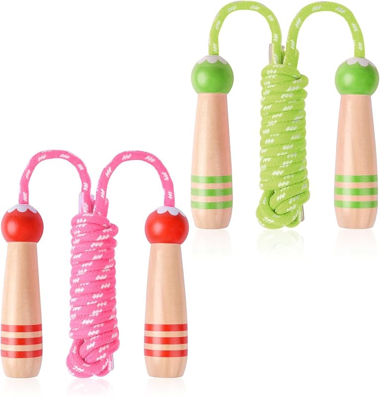 Cuerda saltar ajustable mango madera para niños fitness