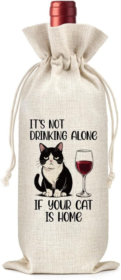 Bolsa de vino de lona con texto humorístico para gatos