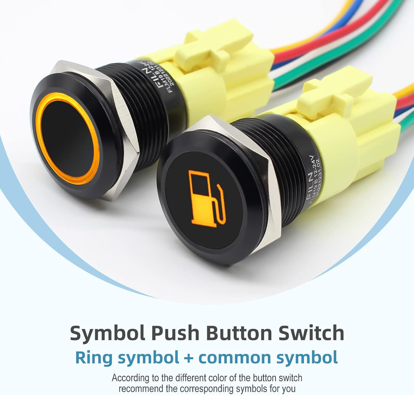 Interruptor botón pestillo 0.748pulg 12-24v cc led amarillo