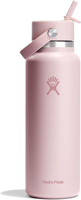 Botella acero inox aislada 40oz pajilla flexible rosa