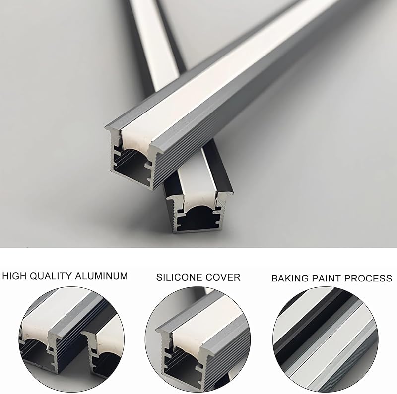 6 Pzas Perfiles LED Aluminio 1.0m Cubierta Silicona Gris