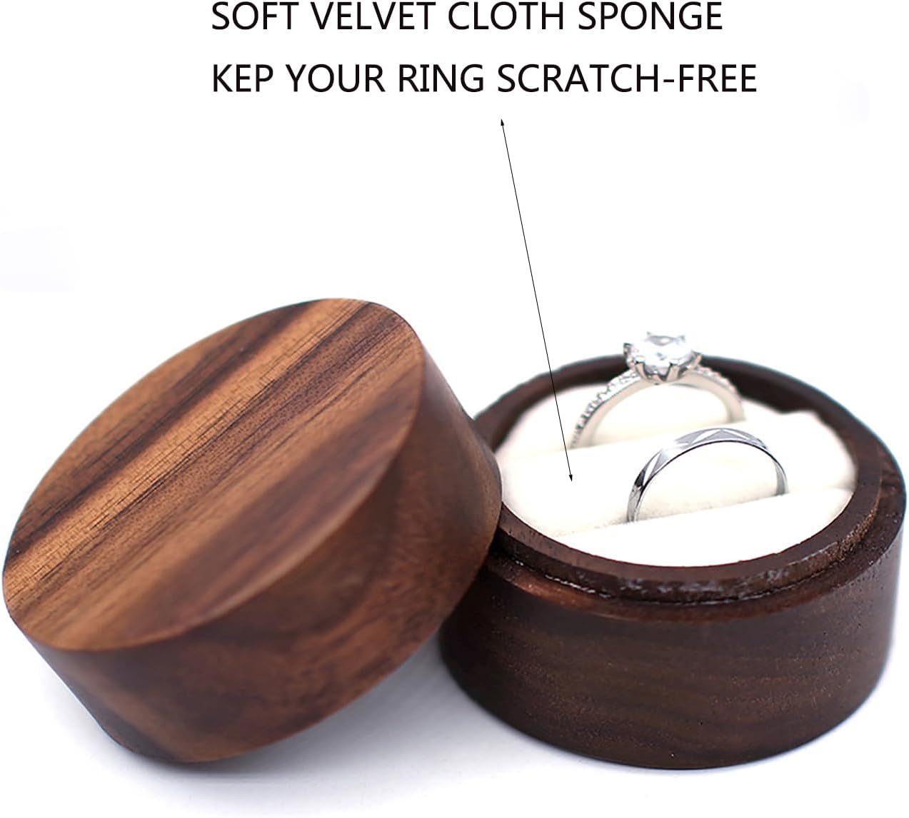 Caja madera anillos compromiso 2 ranuras elegante retro