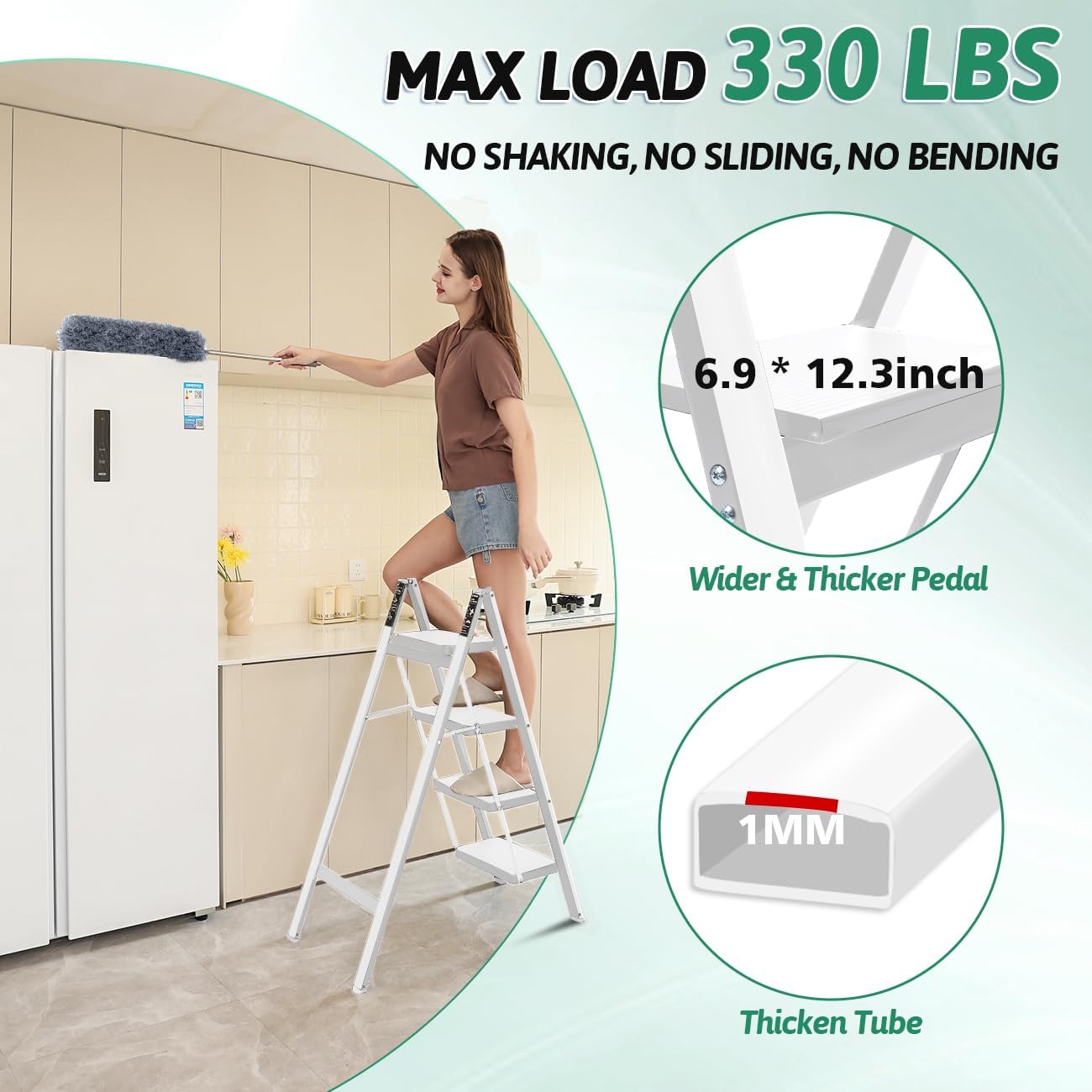Escalera plegable 4 escalones 330lb para hogar cocina