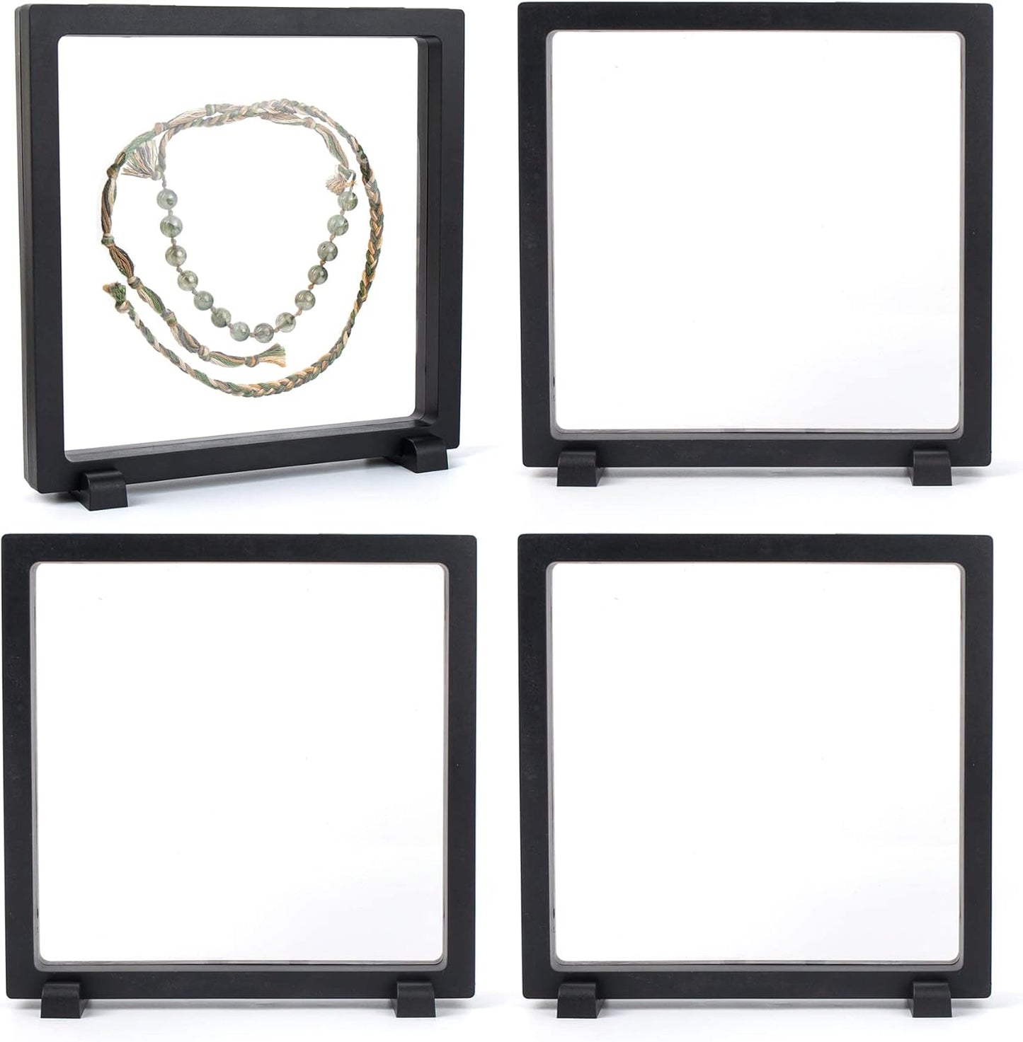Caja almacenamiento joyas 7x7" vitrina 3D negra set 4