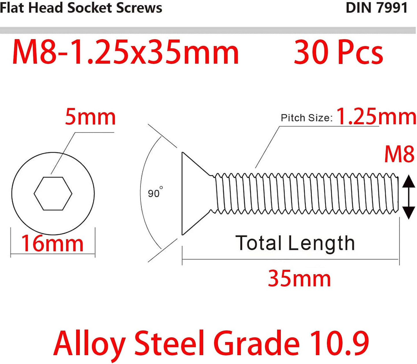 Tornillos M8 acero aleación 10.9 negro 30uds