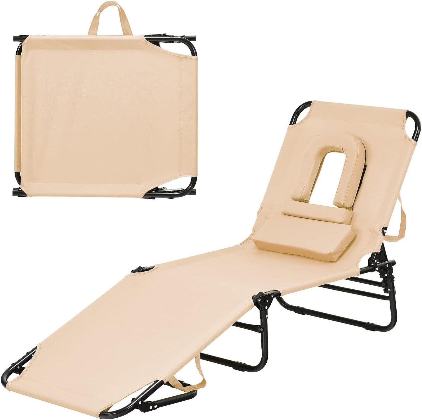 Sillón plegable playa 5 respaldos ajustables almohada