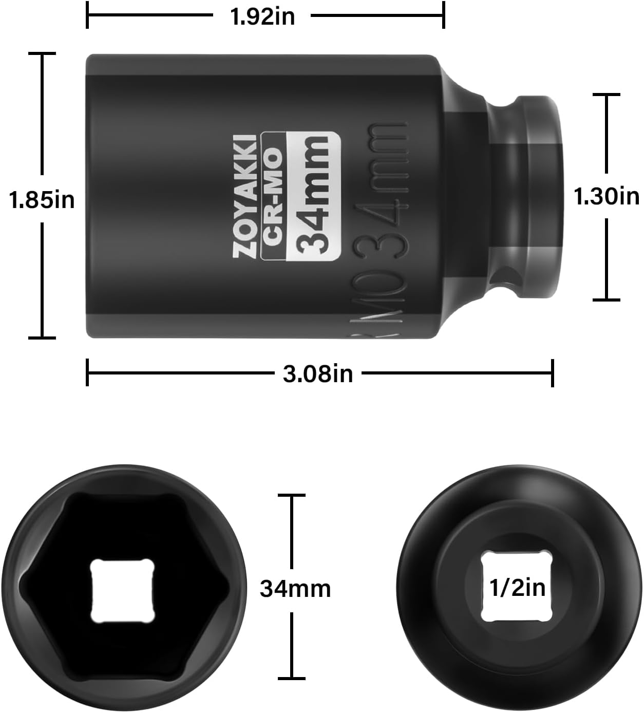 Zócalo impacto 6 pt 1/2 pulg 1.339pulg cr-mo para eje