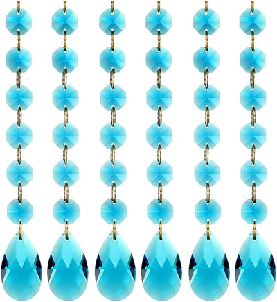 Colgantes lágrima octágono cristal para lámpara araña 6 pzas azul