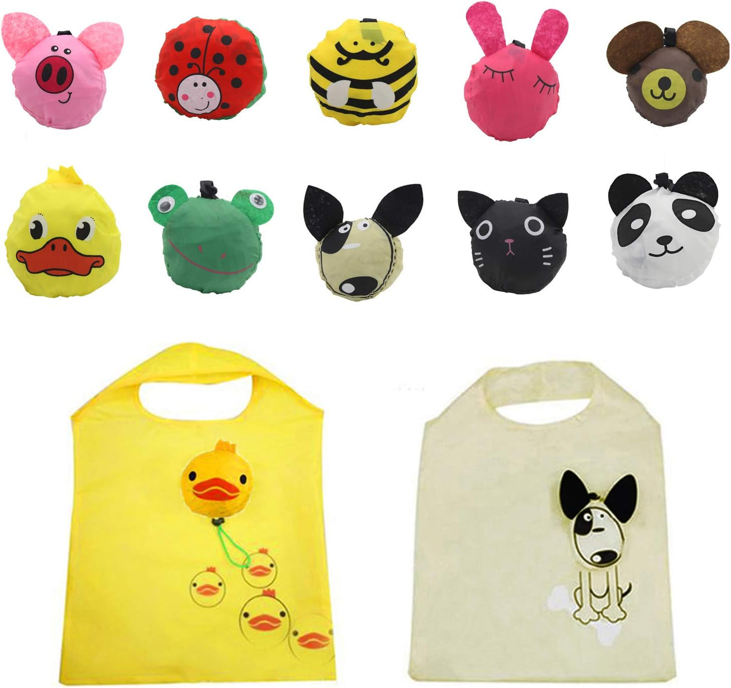 10 bolsas tote plegables reutilizables ecológicas animales