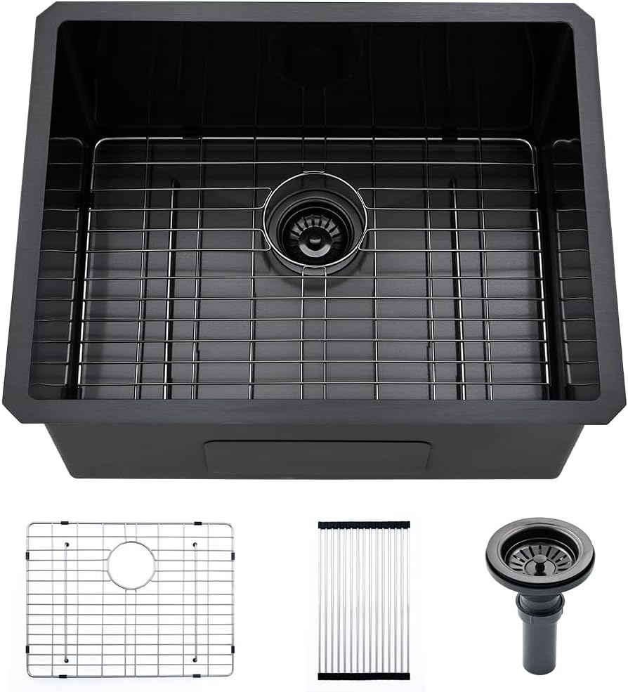 Fregadero lavandería acero inox 24x19x13pulg negro