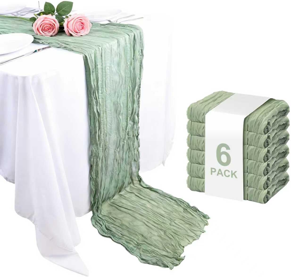 6 Caminos Mesa Estopilla Verde Salvia 35x120pulg Gasas Bohemio