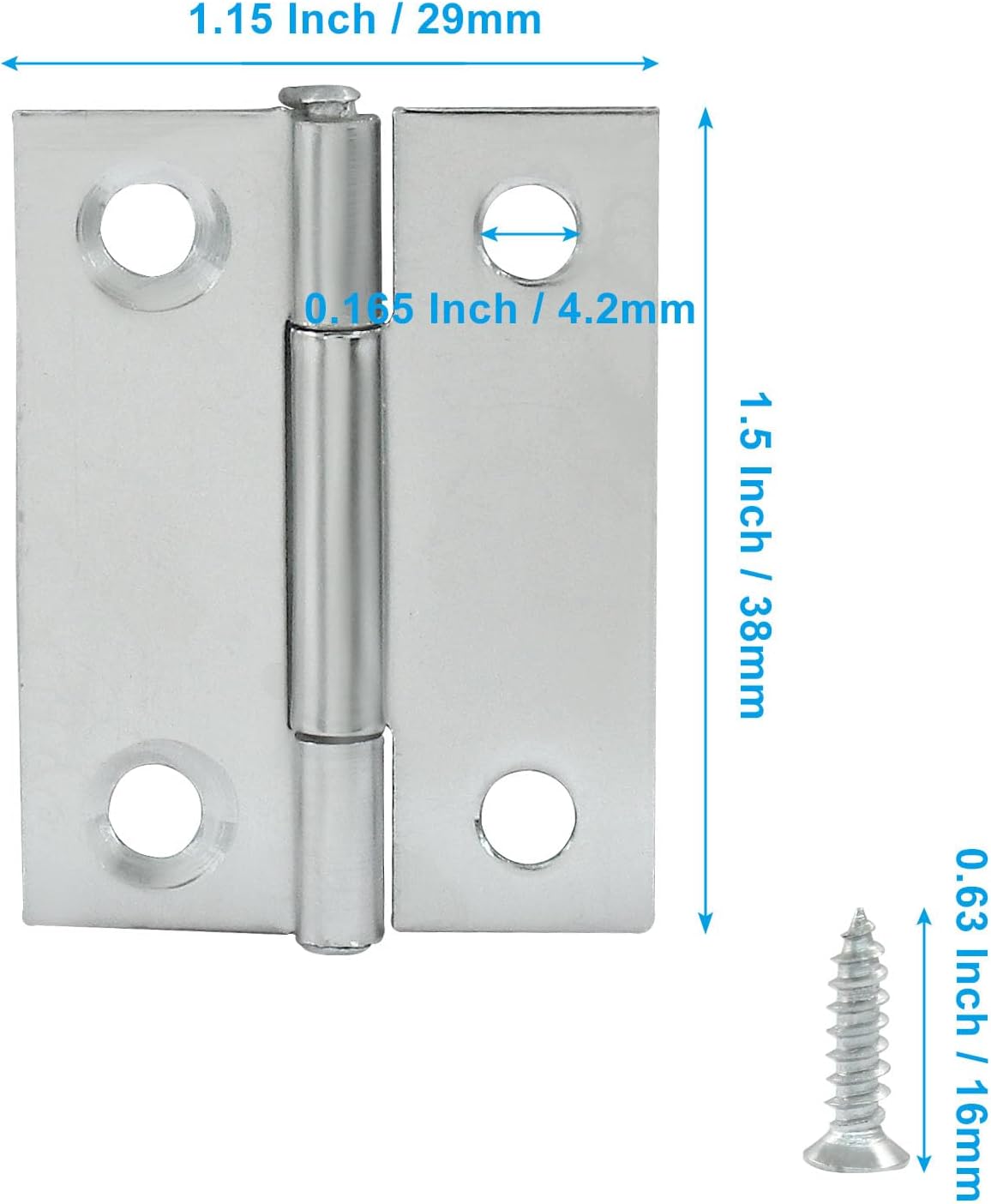 20 Bisagras Acero Inox 1.5pulg con S de Montaje para Caja Madera