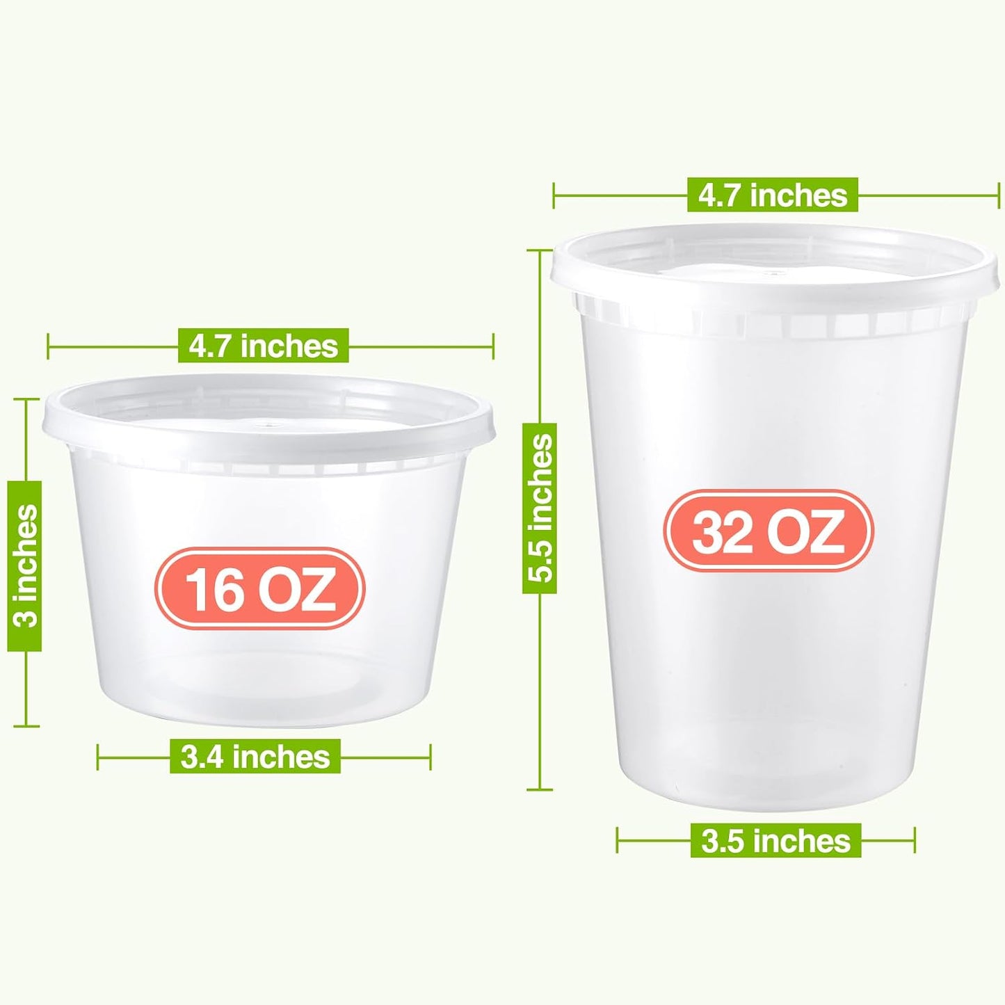 Set 50 Recipientes Plástico 16-32oz con Tapas