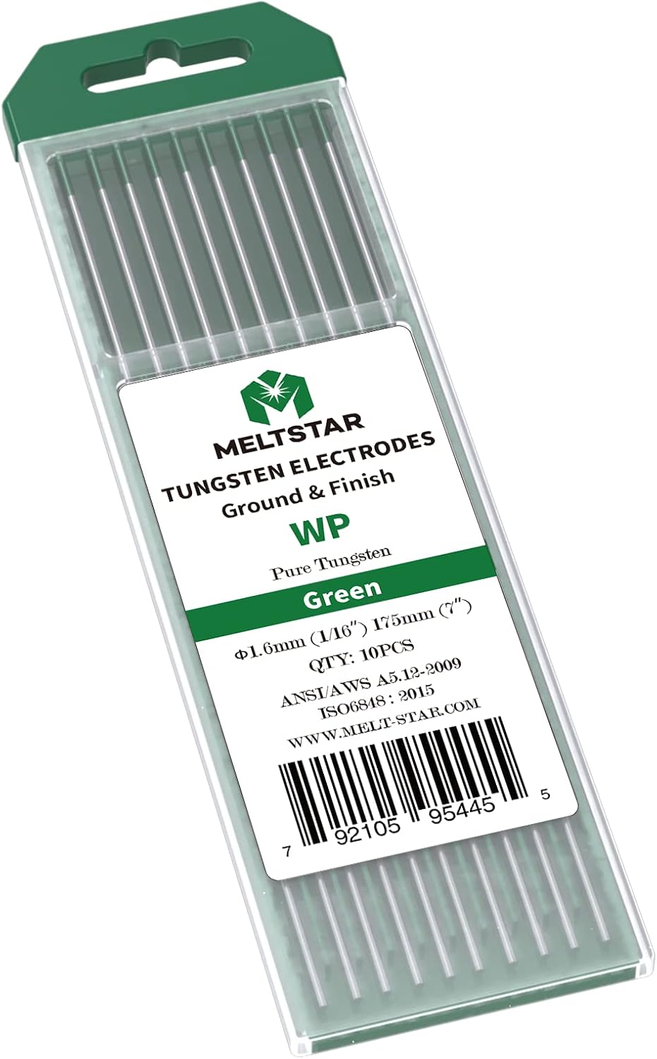 Electrodos Tungsteno Puro 1/16x7pulg Verde Pack 10