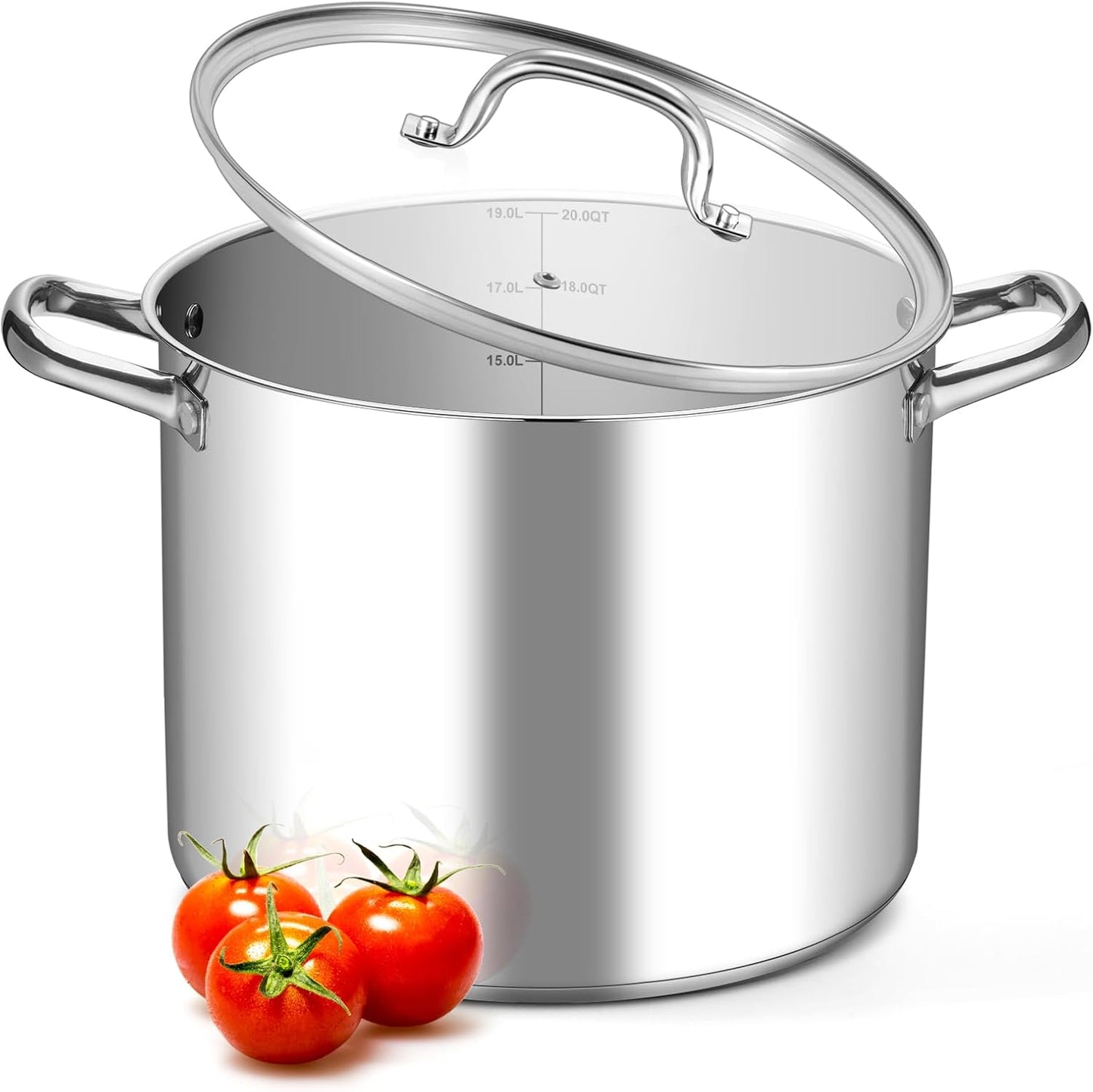 Olla 20qt acero inox 18/10 con tapa antiadherente