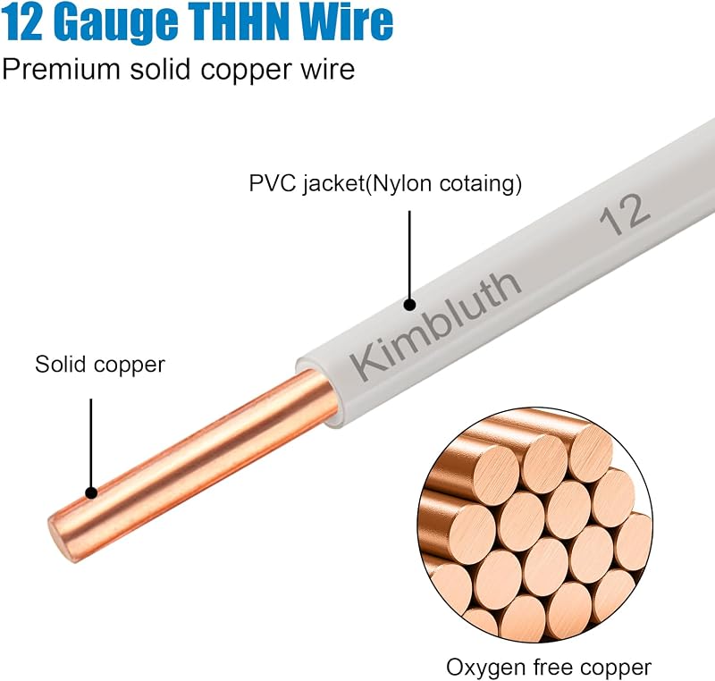 Cable eléctrico OFC 12 AWG 50 ft cobre sólido 600V