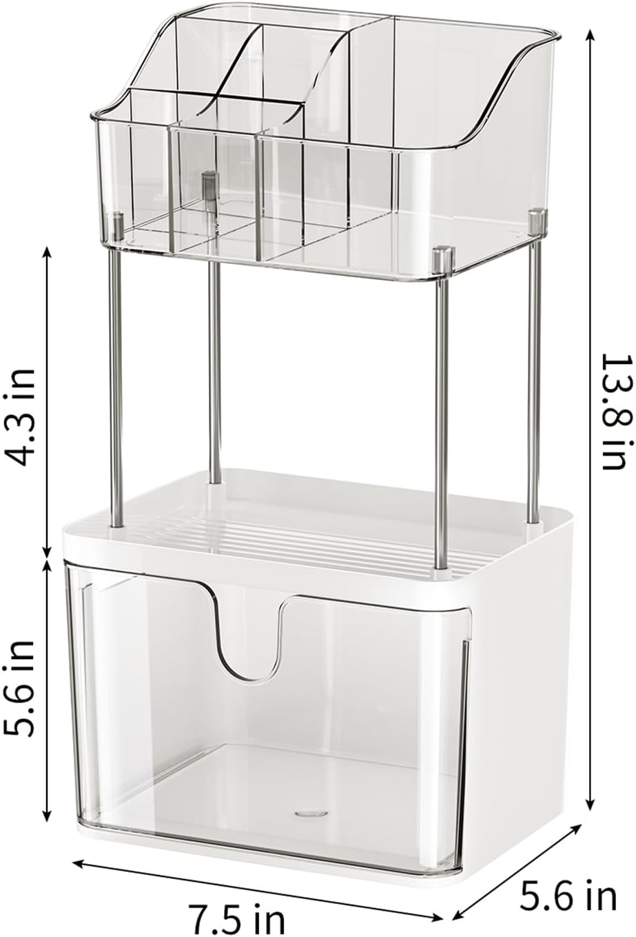 Organiz. maquillaje 2 niveles con cajón para baño