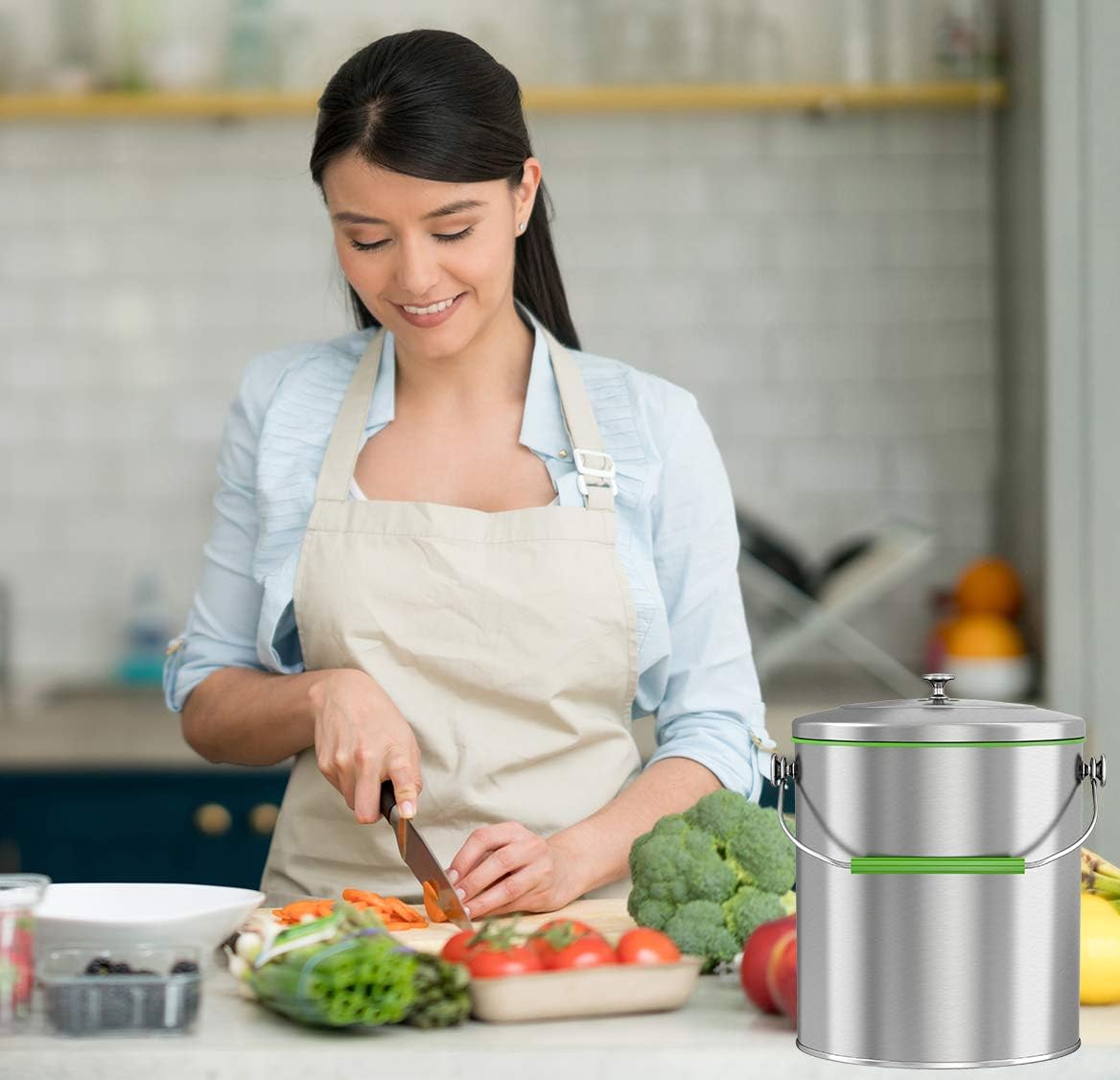 Cubo compost acero inox 6L AbsorbX ovalado cocina