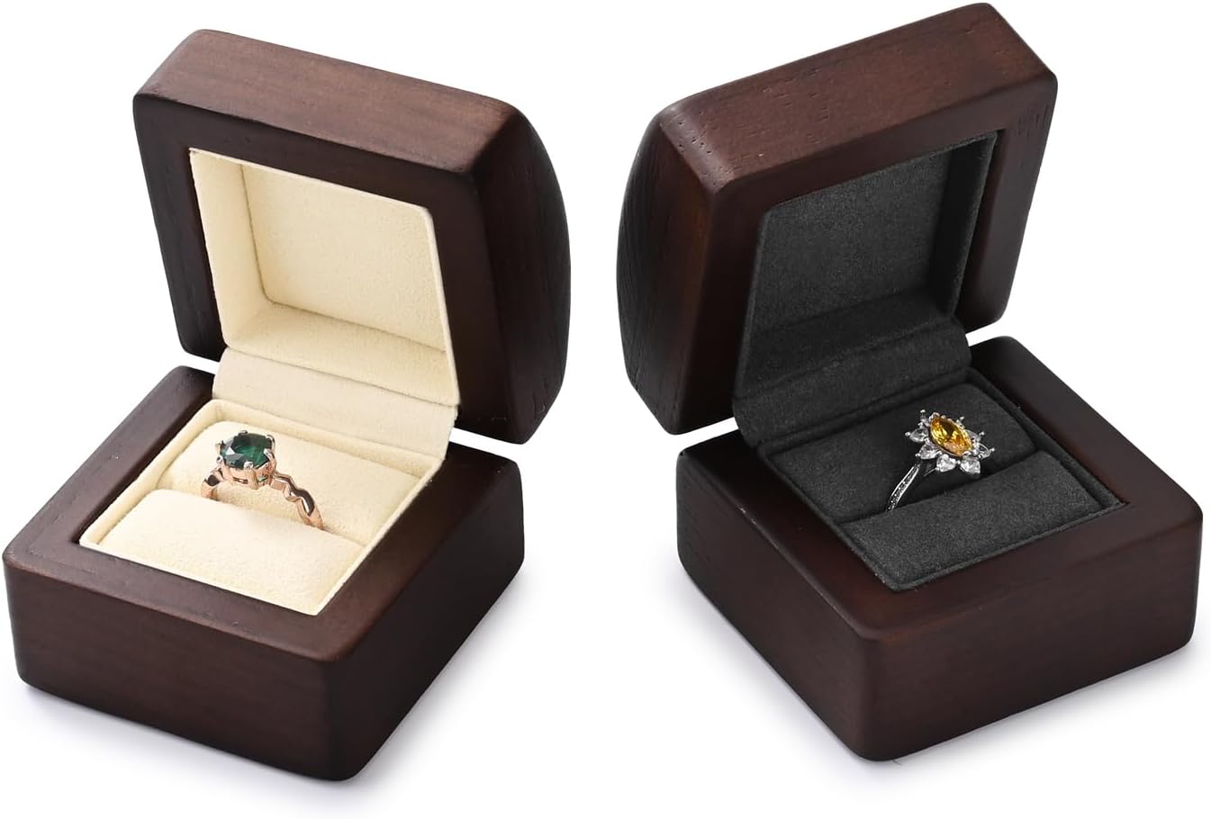 Caja anillo compromiso madera maciza beige