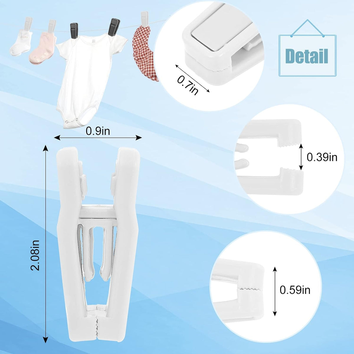 50 Clips Plástico para Colgar Bebés Agarre Fuerte Blanco