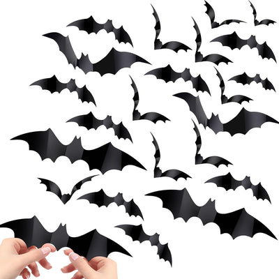 60 Pzas Decoración Murciélagos PVC Negro 3D Halloween