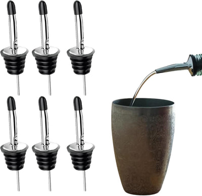 Paquete de 6 vertedores de licor de acero inoxidable con tapas antipolvo