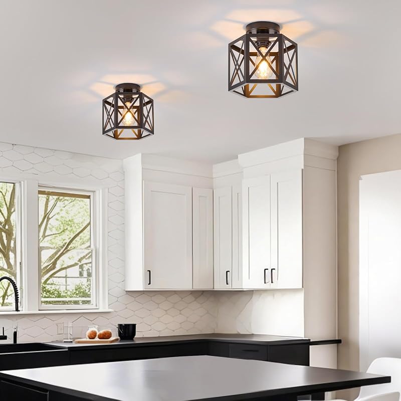 2 Luces Techo Estilo Granja Industrial Negro Pasillo Cocina