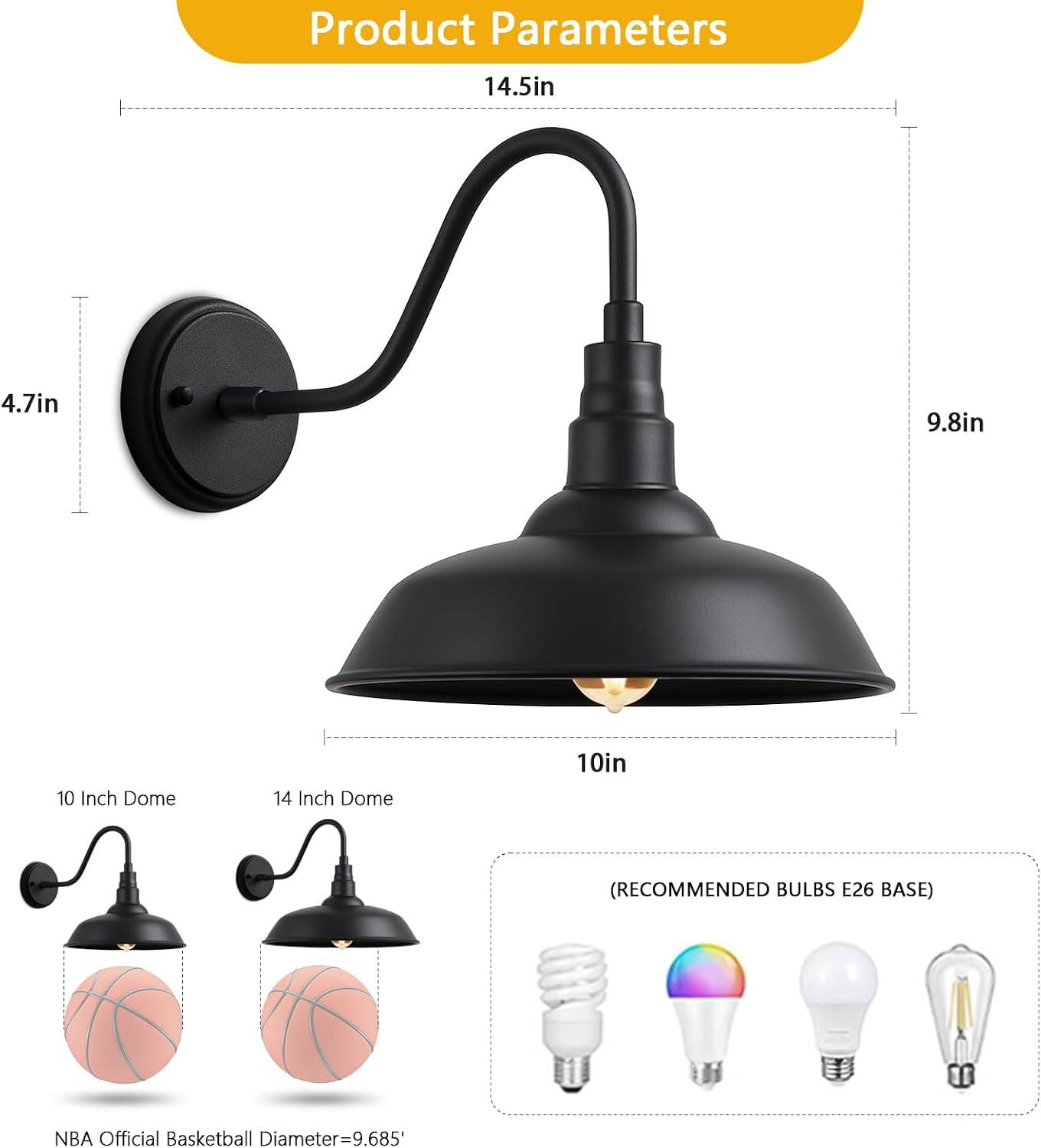 Luz cuello cisne exterior 10pulg estilo granja negra pack 2