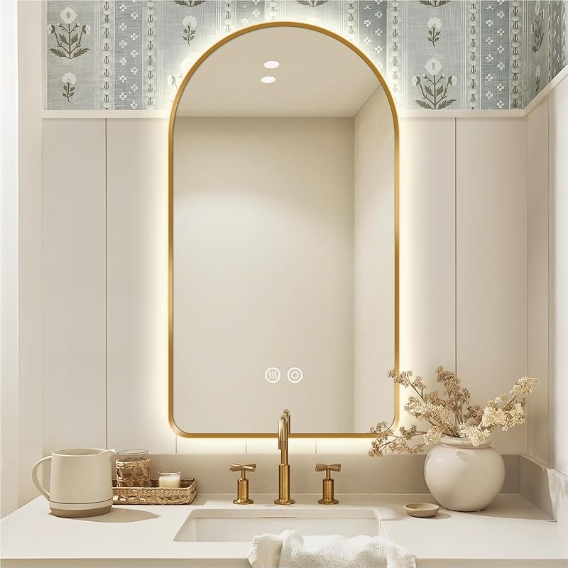 Espejo LED baño 36x24" arco marco dorado retroiluminado