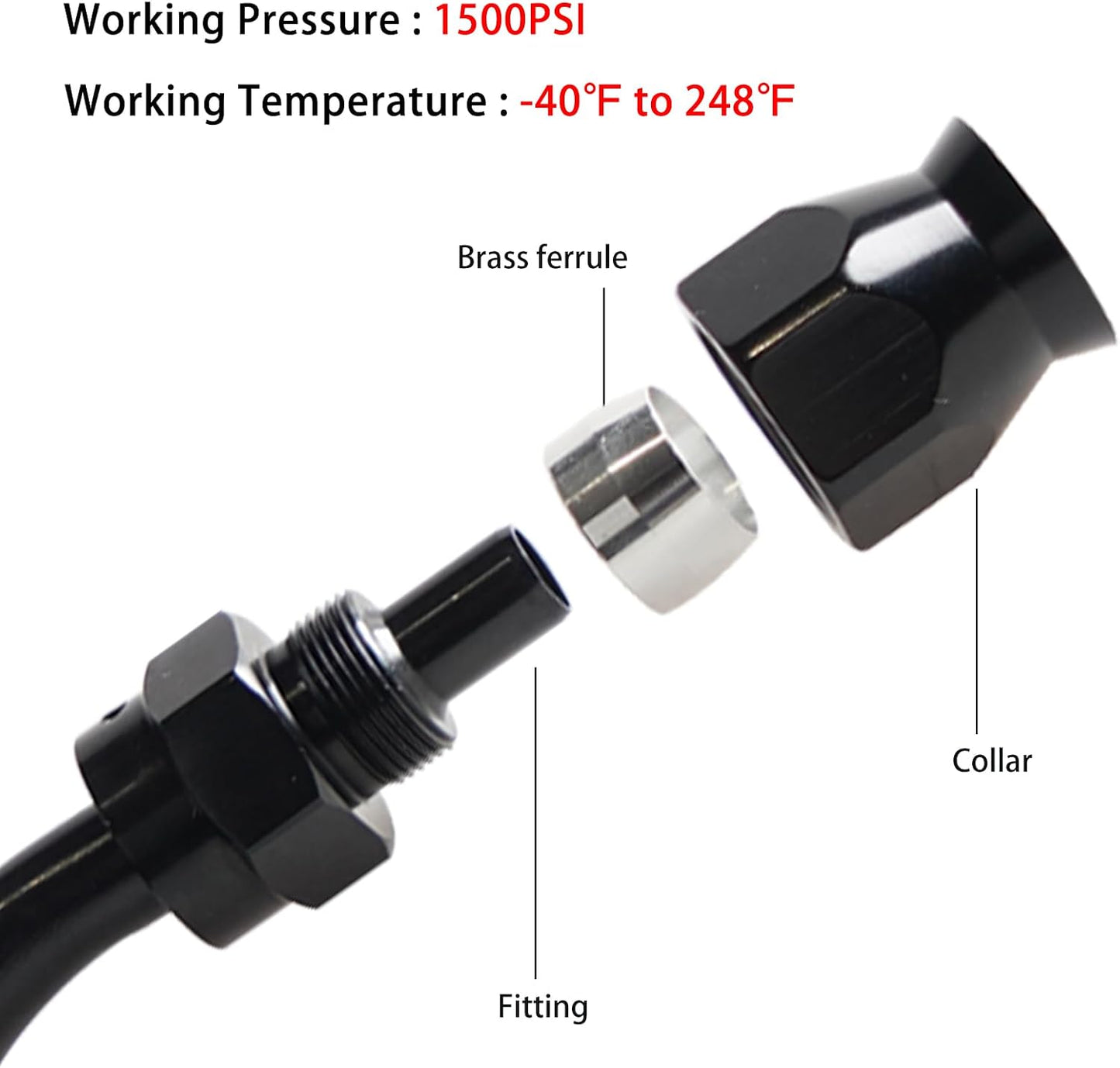 Adaptador manguera PTFE 10AN 90 grados anodizado negro