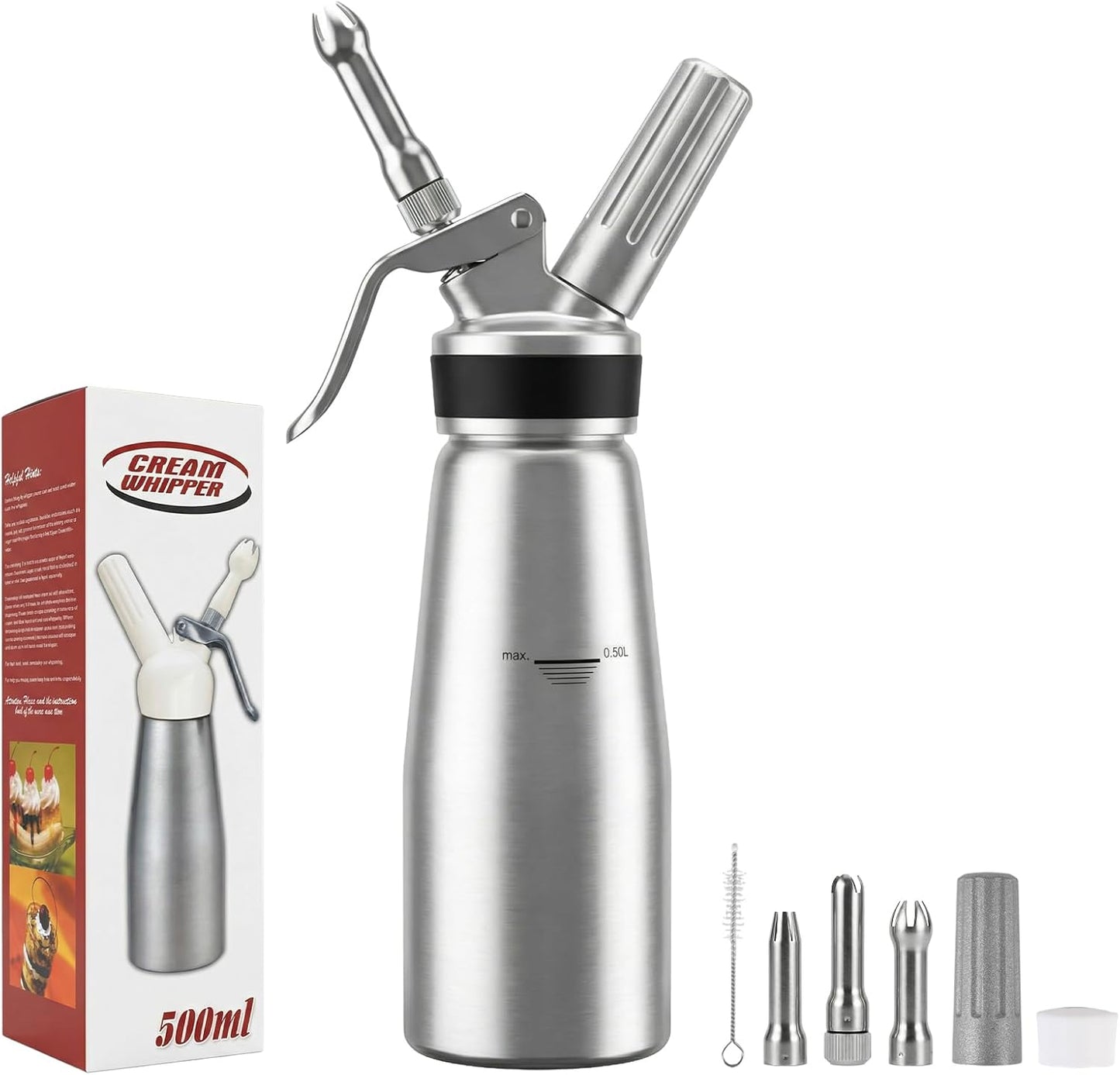 Dispensador crema batida acero inox 16.9oz con cartuchos N2O